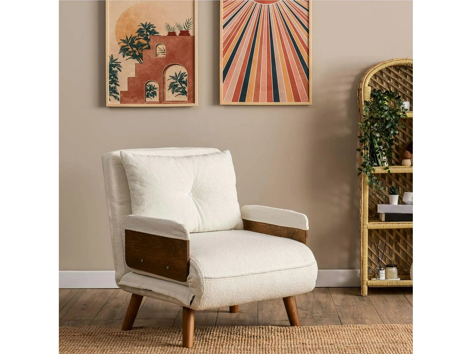 Fauteuil convertible blanc bouclette 1 place couchage 190 cm LOJA