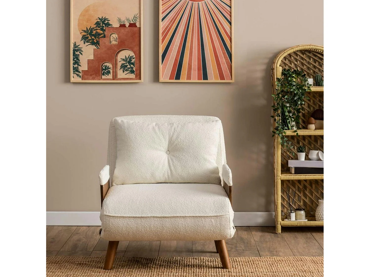 Fauteuil convertible blanc bouclette 1 place couchage 190 cm LOJA