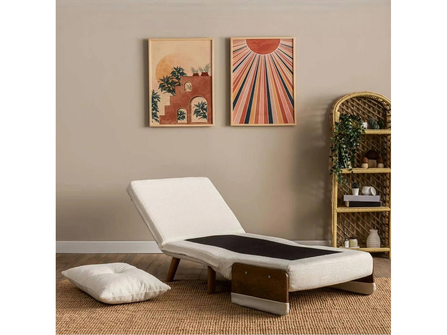 Fauteuil convertible blanc bouclette 1 place couchage 190 cm LOJA