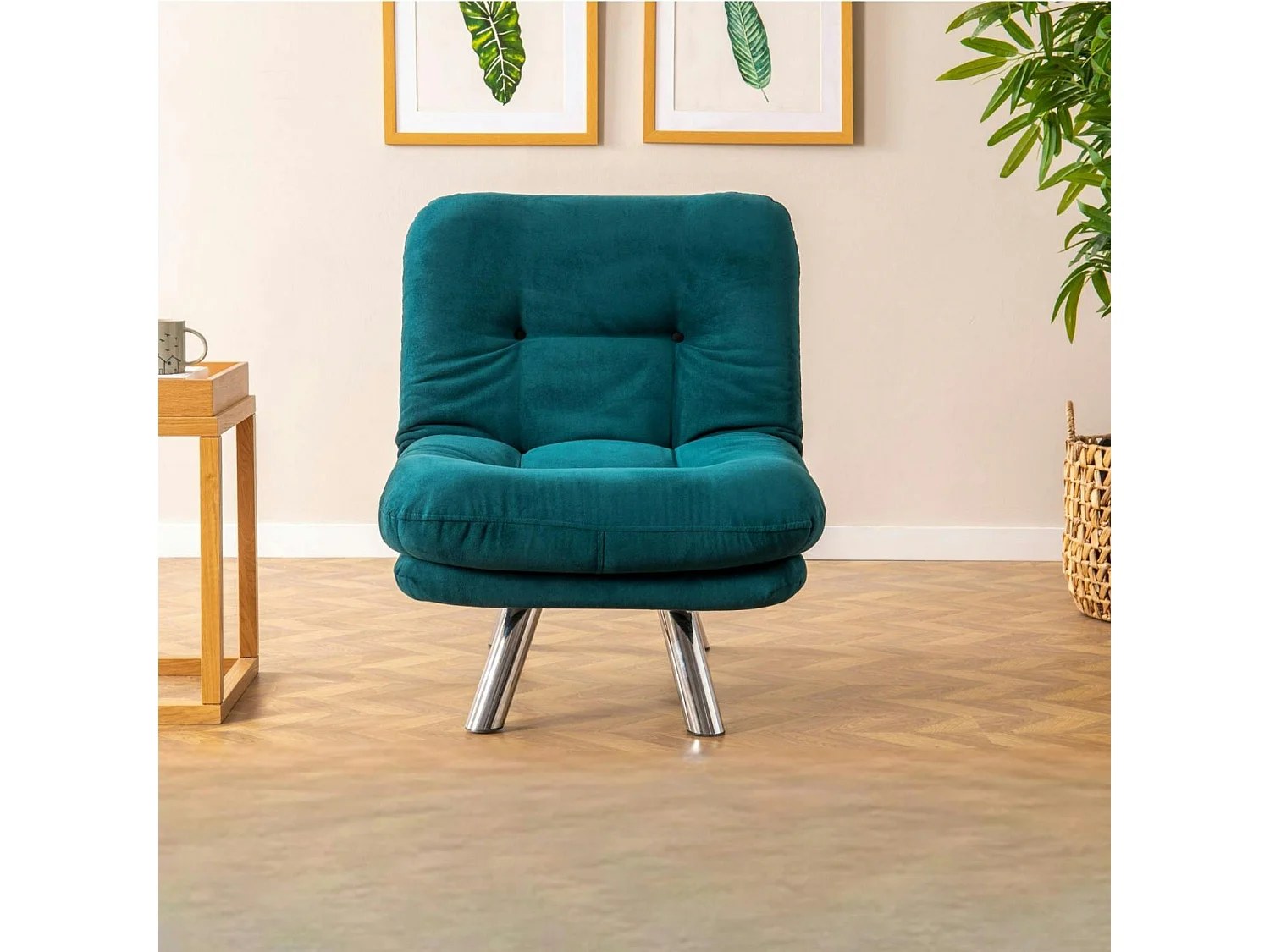 Fauteuil convertible banquette bleu lagon pieds chromés CUSCO