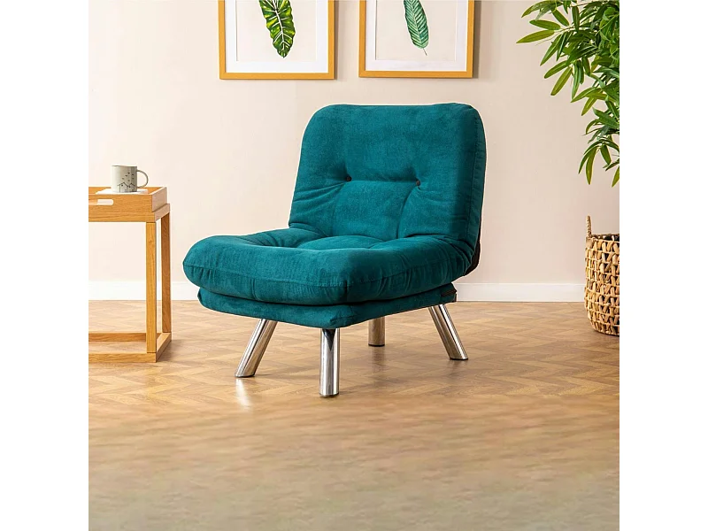 Fauteuil convertible banquette bleu lagon pieds chromés CUSCO