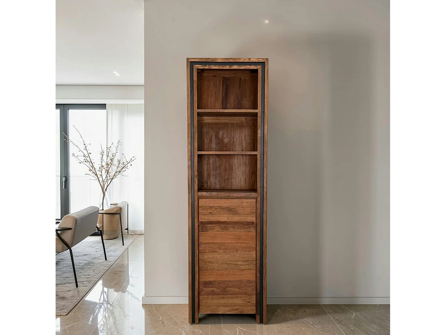 Colonne rangement en bois recyclé de teck 1 porte VADOD