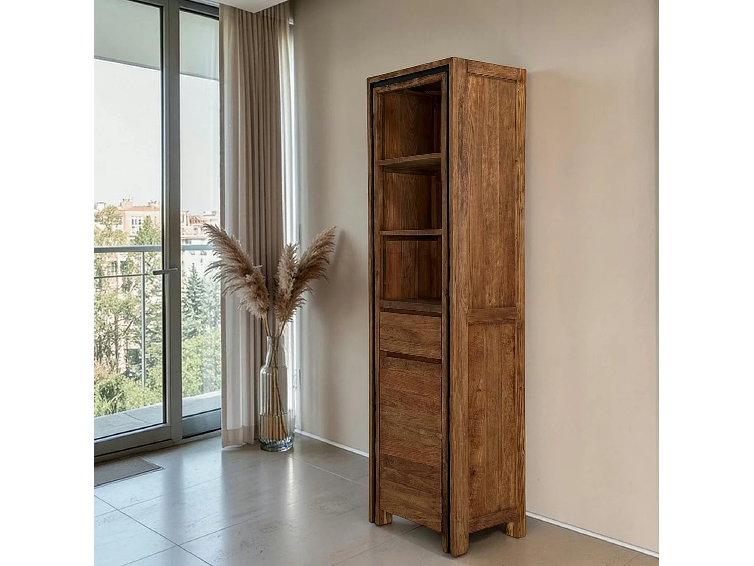 Colonne rangement en bois recyclé de teck 1 porte VADOD