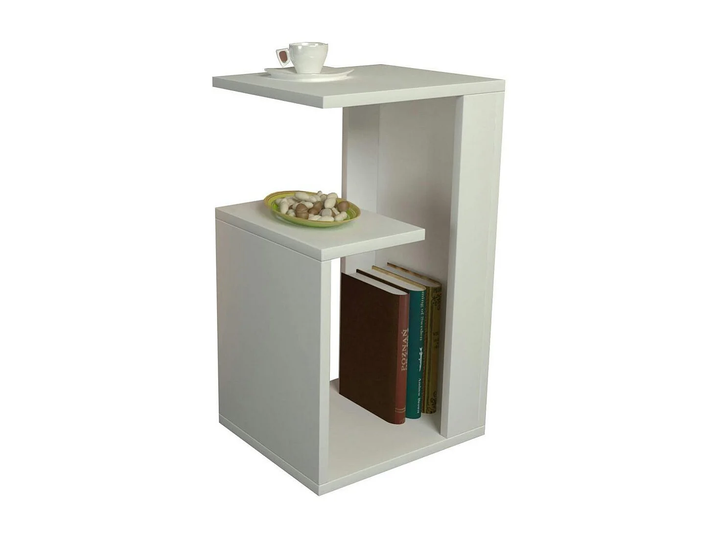 Bout de canapé blanc moderne 2 tablettes 1 niche MARFA