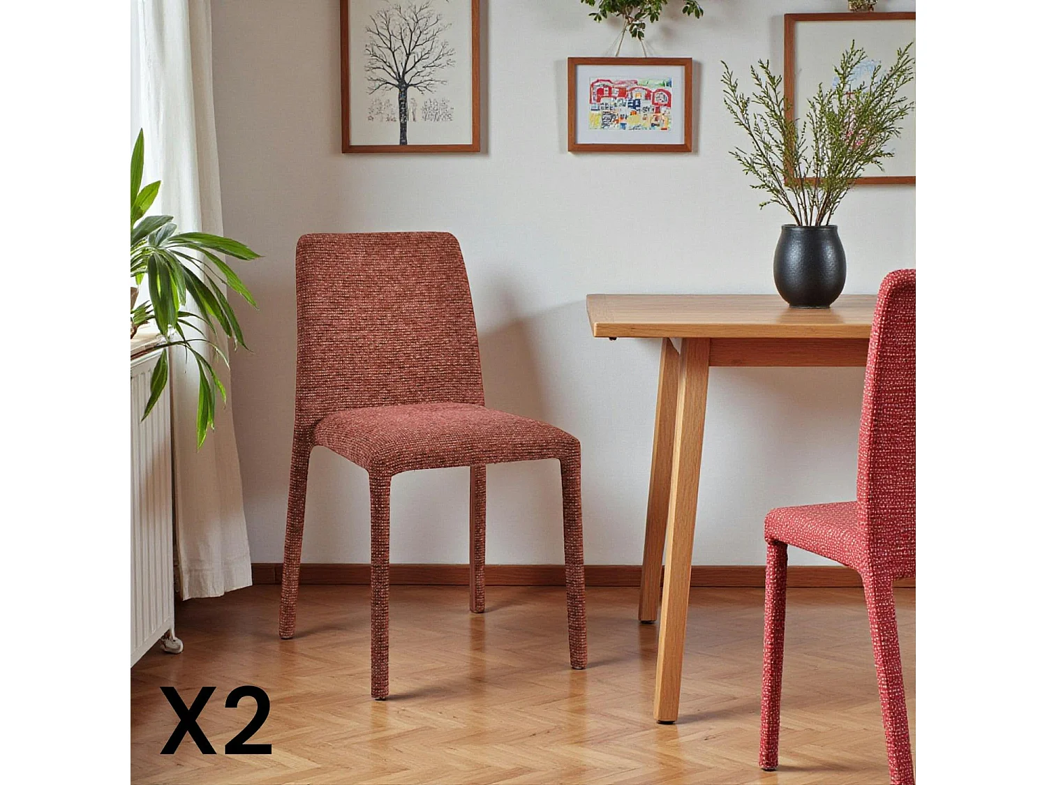 Chaise empilable bordeaux en tissu (lot de 2) ESSEN