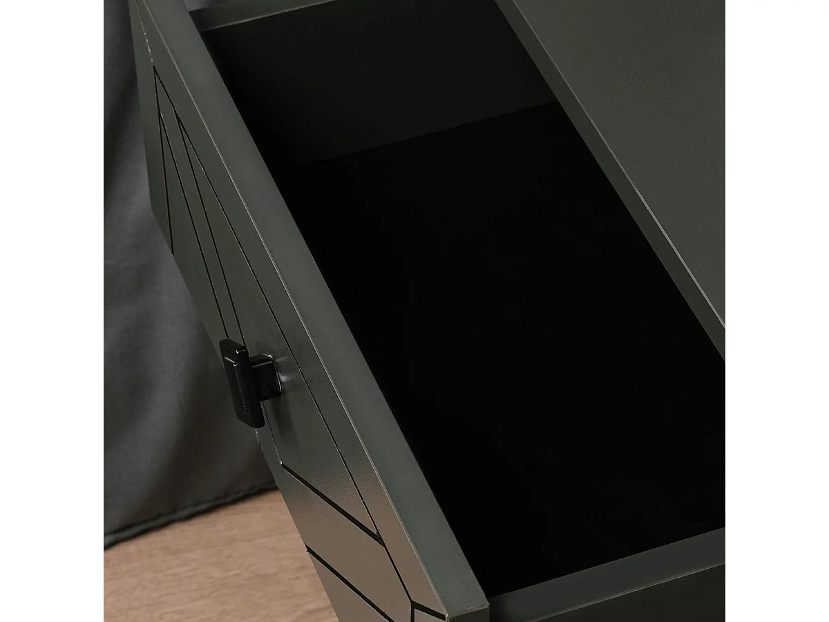 Table de chevet gris sombre 2 tiroirs pieds épingle JENA