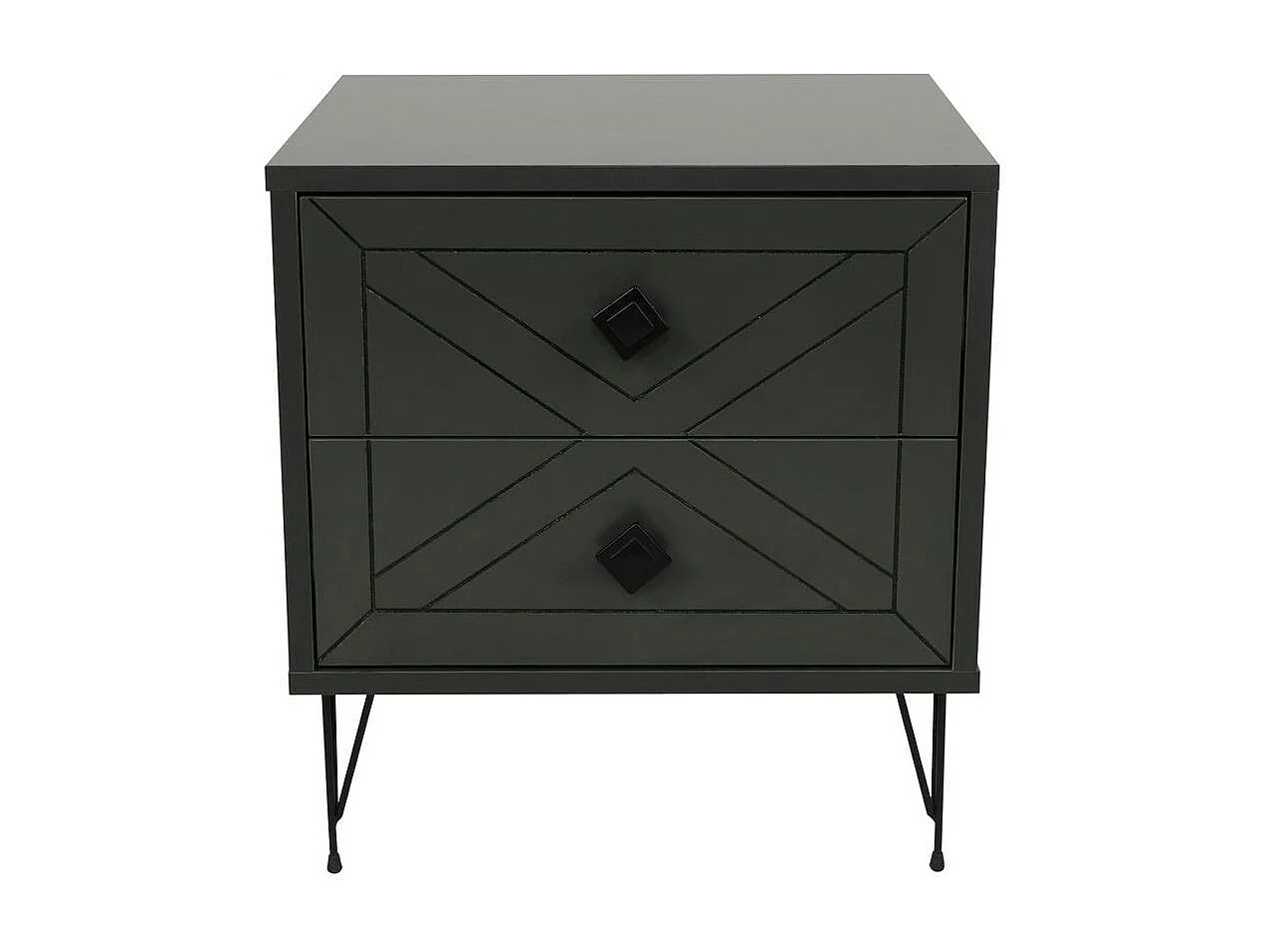 Table de chevet gris sombre 2 tiroirs pieds épingle JENA