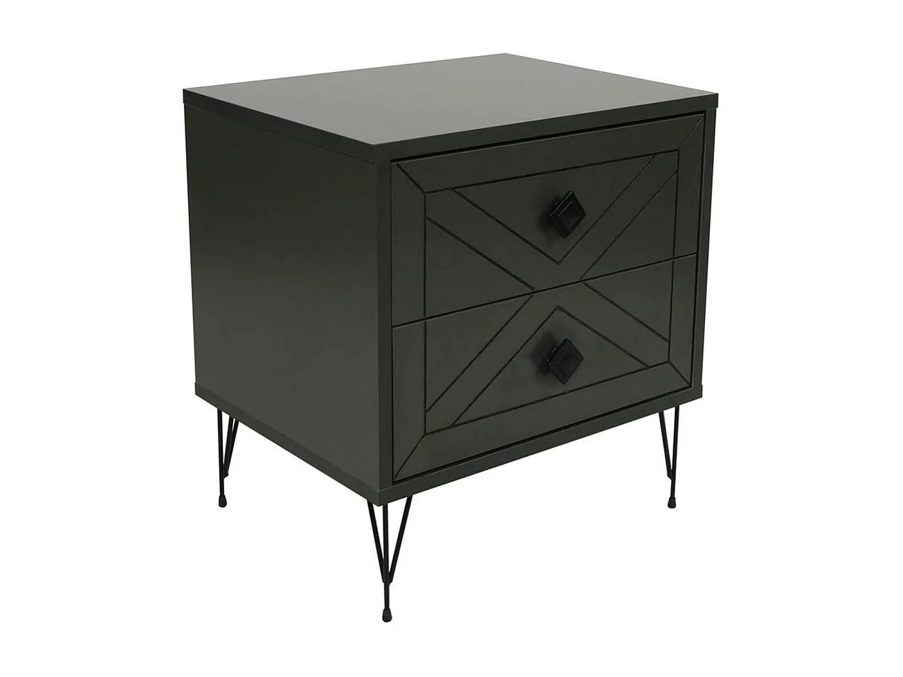 Table de chevet gris sombre 2 tiroirs pieds épingle JENA