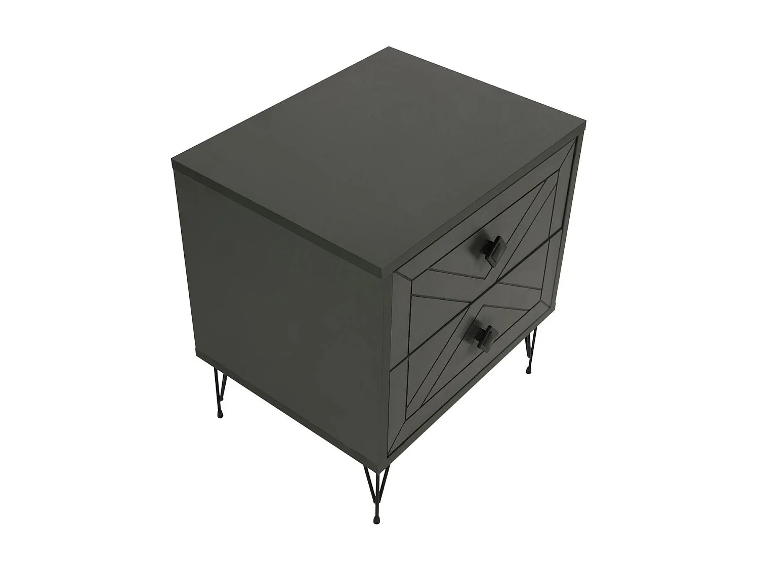 Table de chevet gris sombre 2 tiroirs pieds épingle JENA