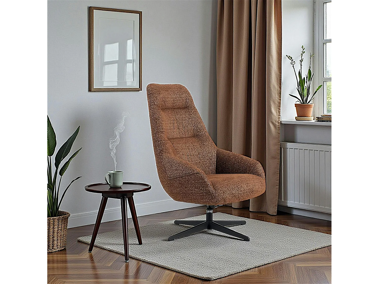 Fauteuil relax pivotant tissu terracotta IENA