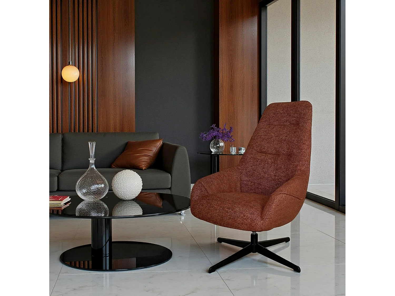 Fauteuil relax pivotant tissu terracotta IENA