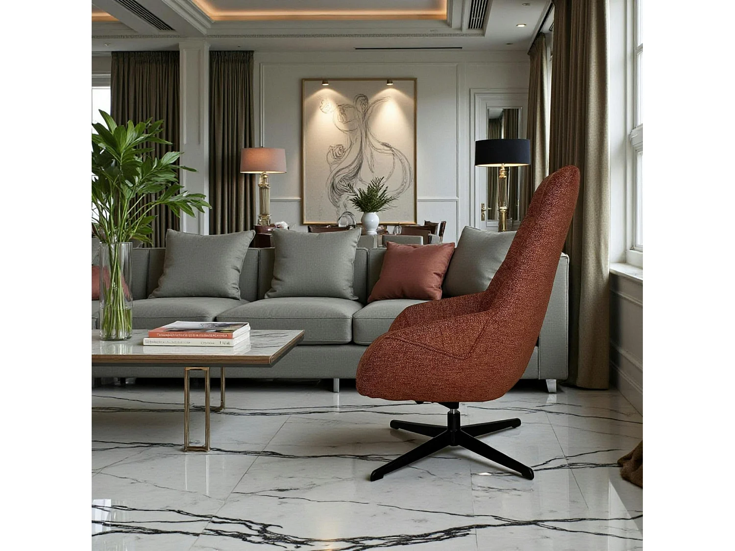 Fauteuil relax pivotant tissu terracotta IENA