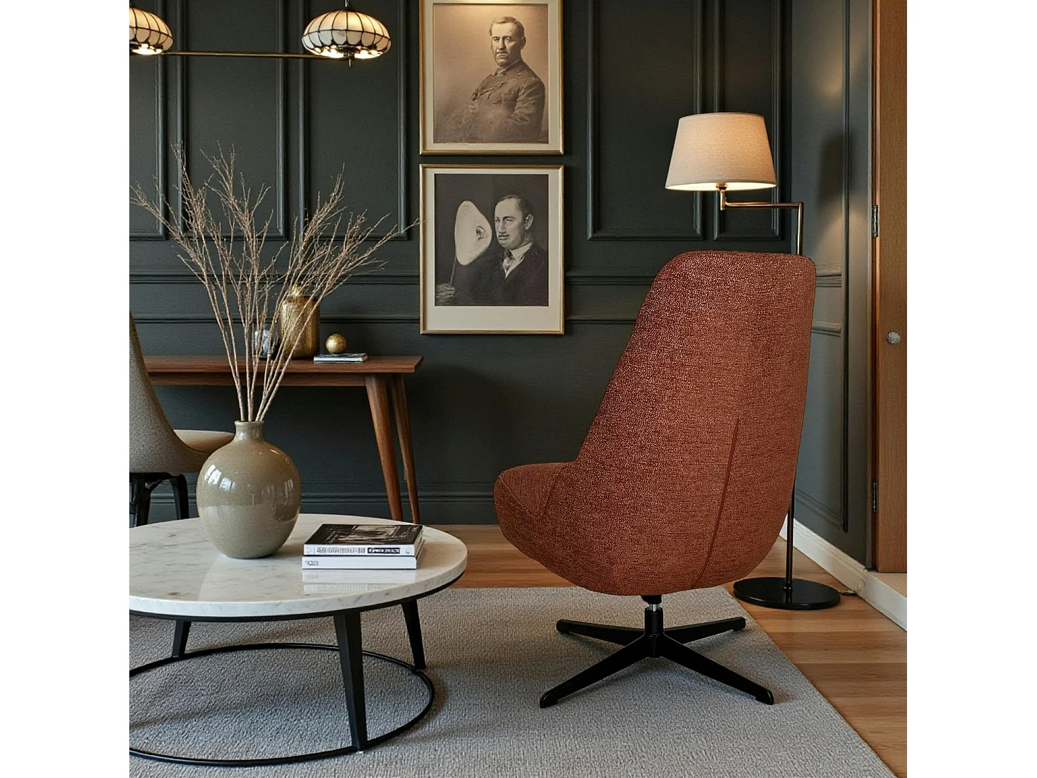 Fauteuil relax pivotant tissu terracotta IENA