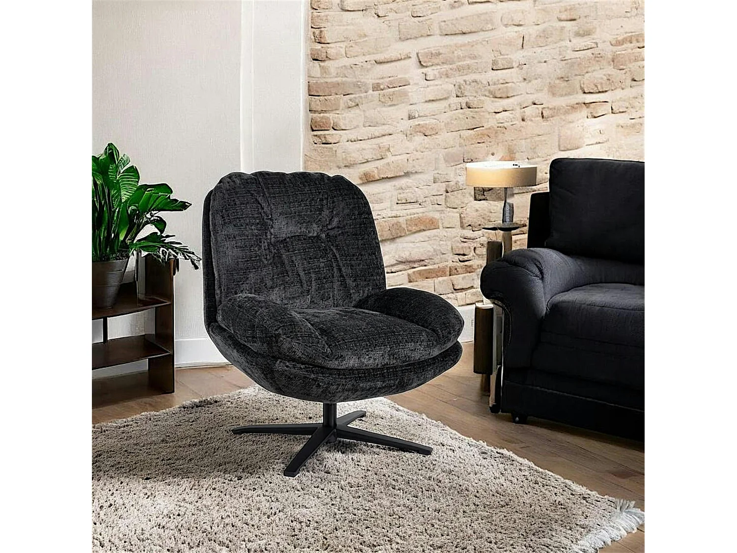 Fauteuil confort pivotant tissu doux gris foncé IENA