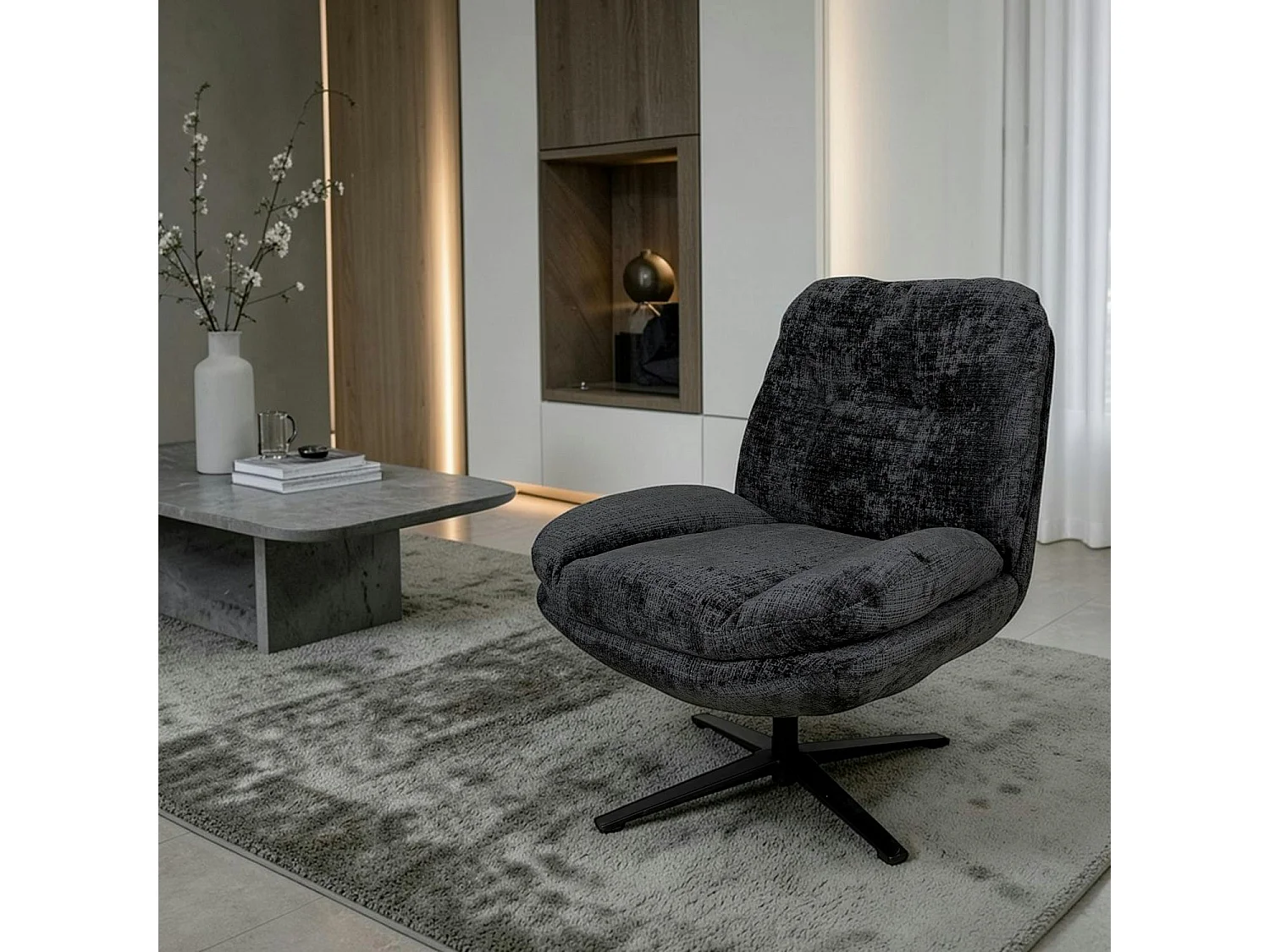 Fauteuil confort pivotant tissu doux gris foncé IENA