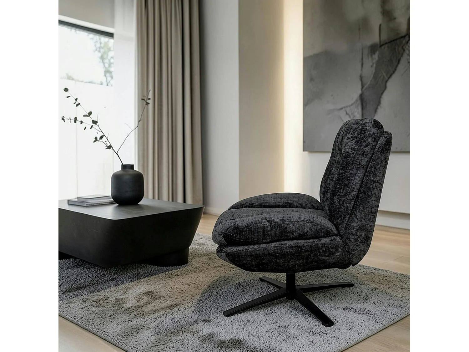 Fauteuil confort pivotant tissu doux gris foncé IENA