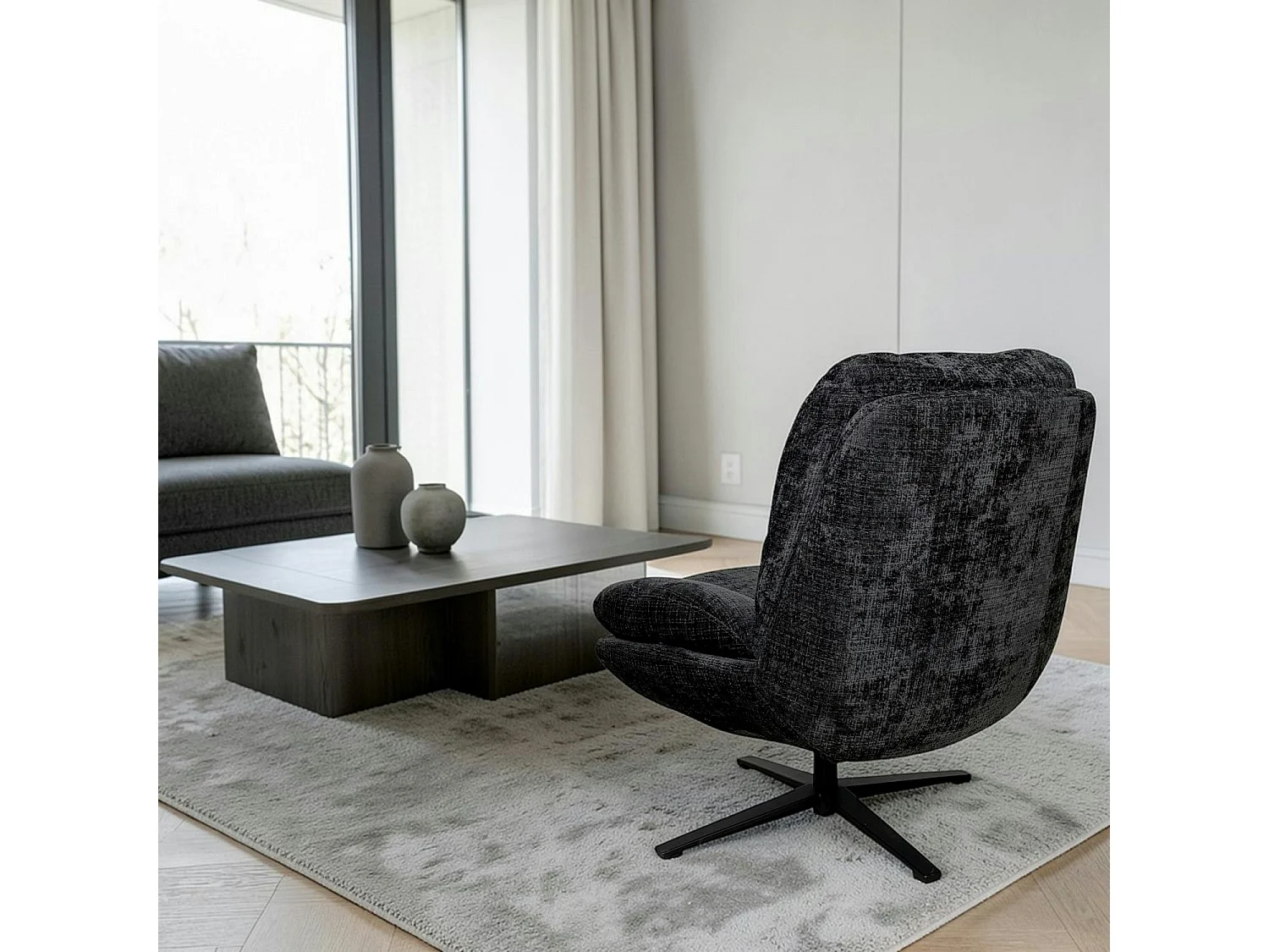 Fauteuil confort pivotant tissu doux gris foncé IENA