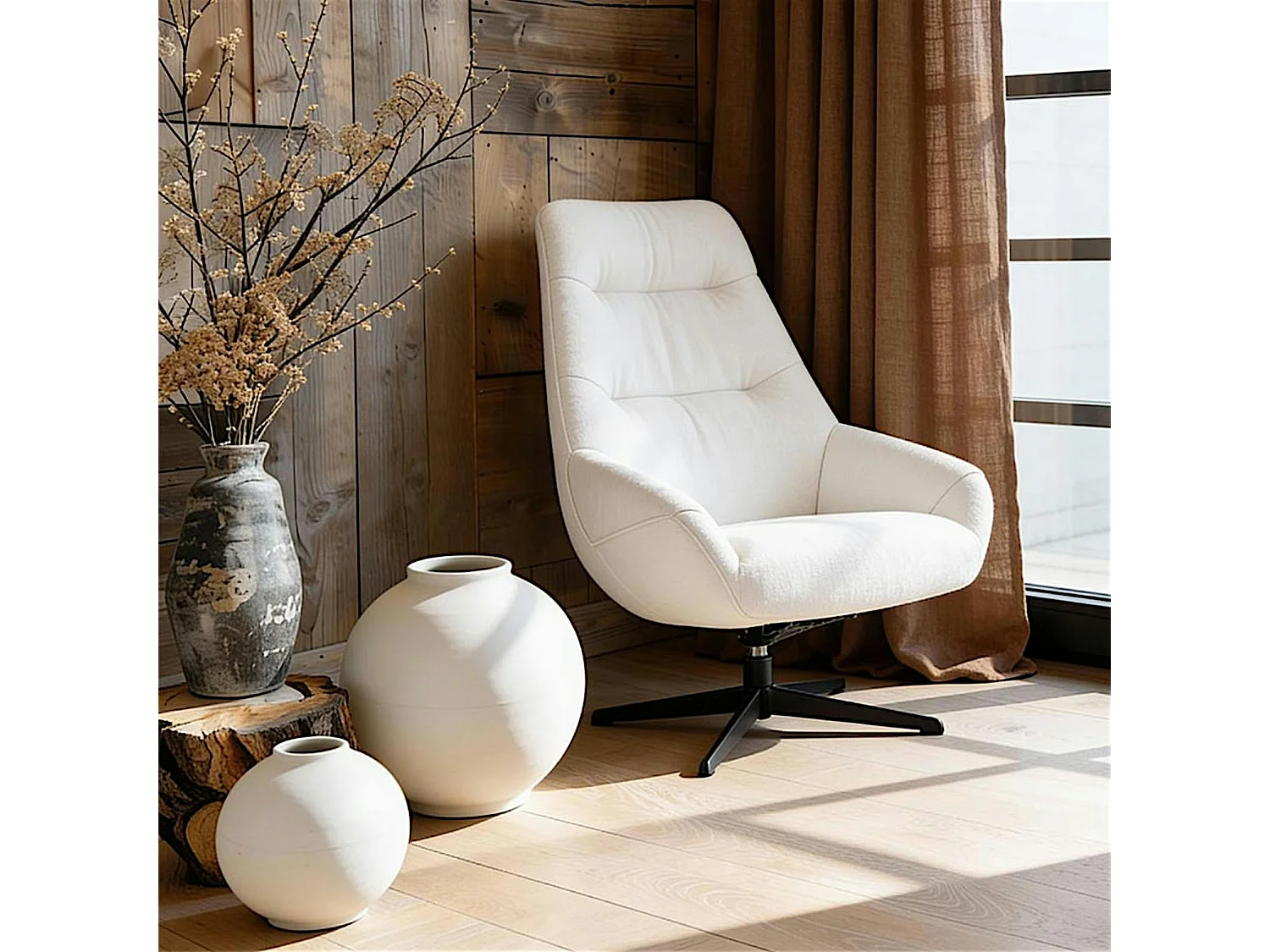 Fauteuil relax pivotant tissu écru IENA