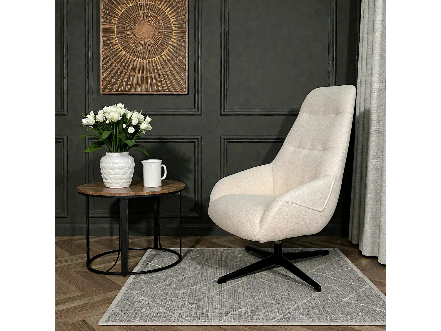 Fauteuil relax pivotant tissu écru IENA