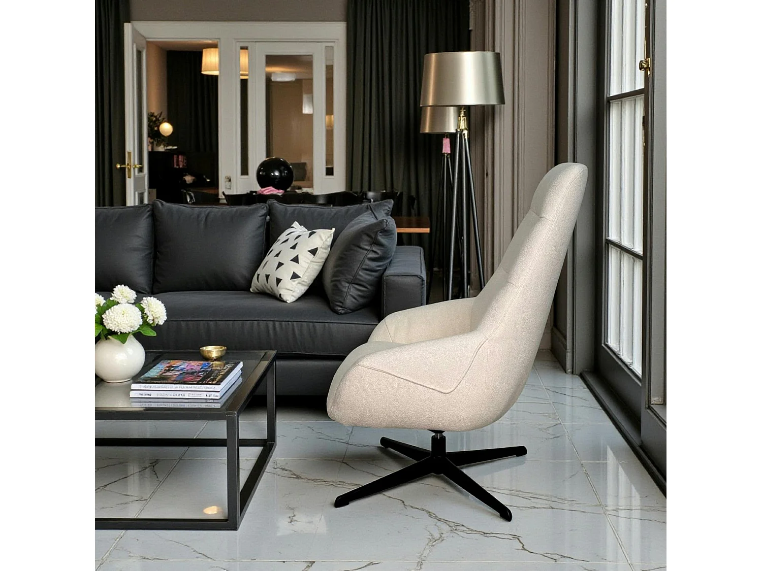 Fauteuil relax pivotant tissu écru IENA