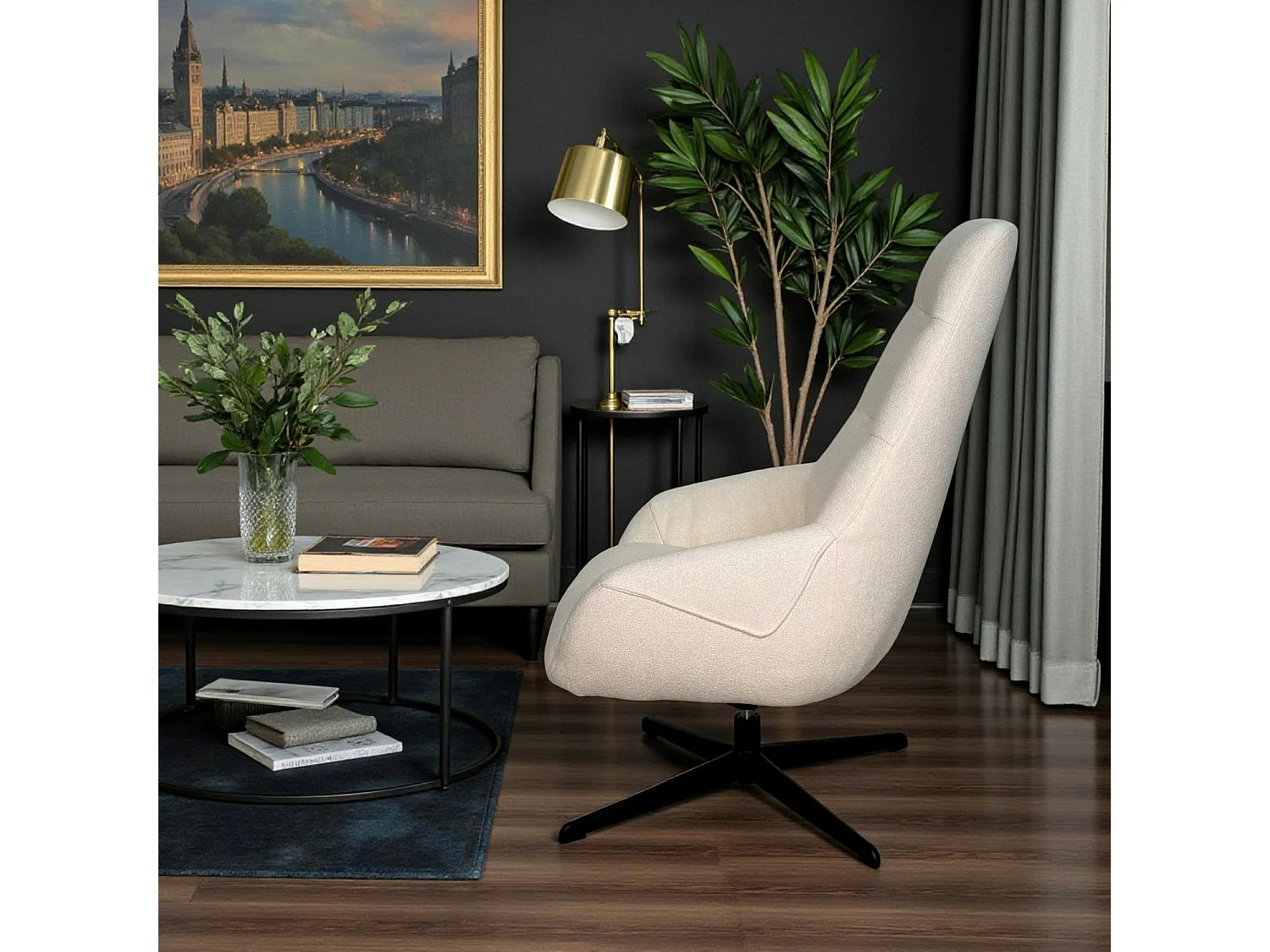 Fauteuil relax pivotant tissu écru IENA