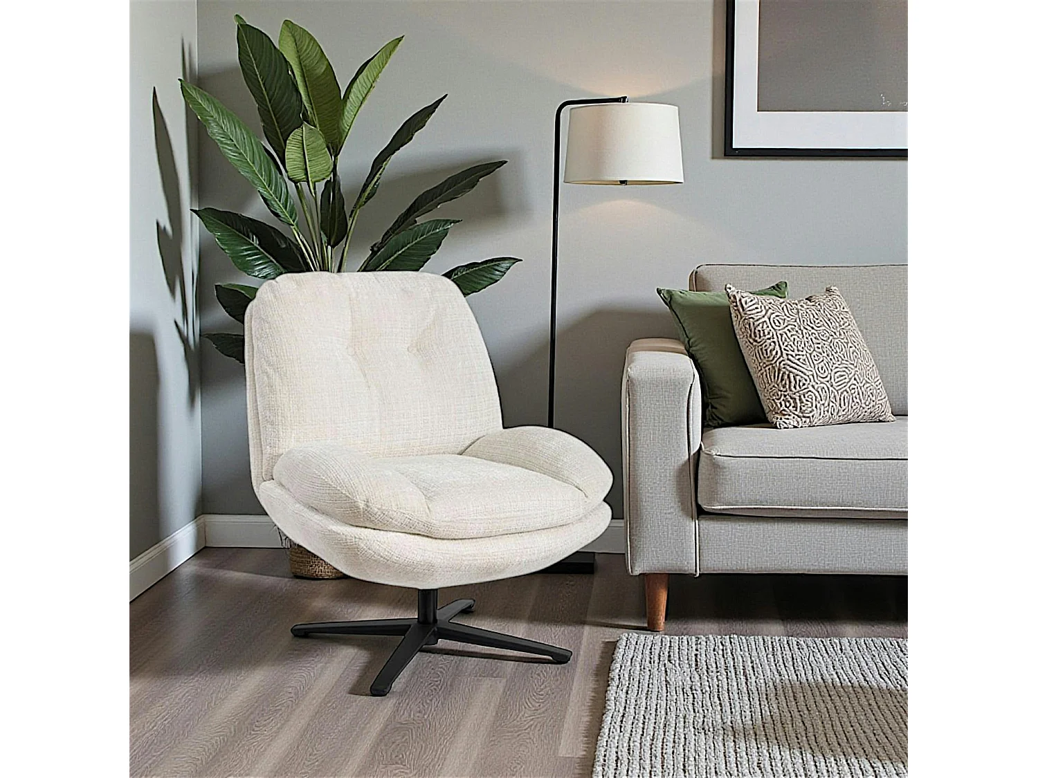 Fauteuil confort pivotant tissu doux écru IENA