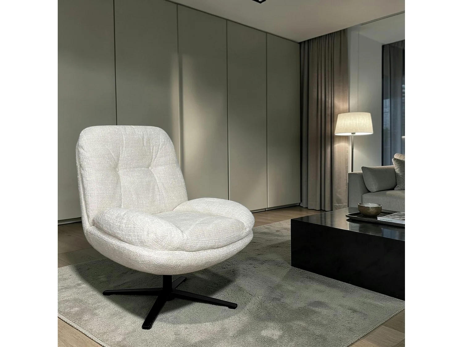 Fauteuil confort pivotant tissu doux écru IENA