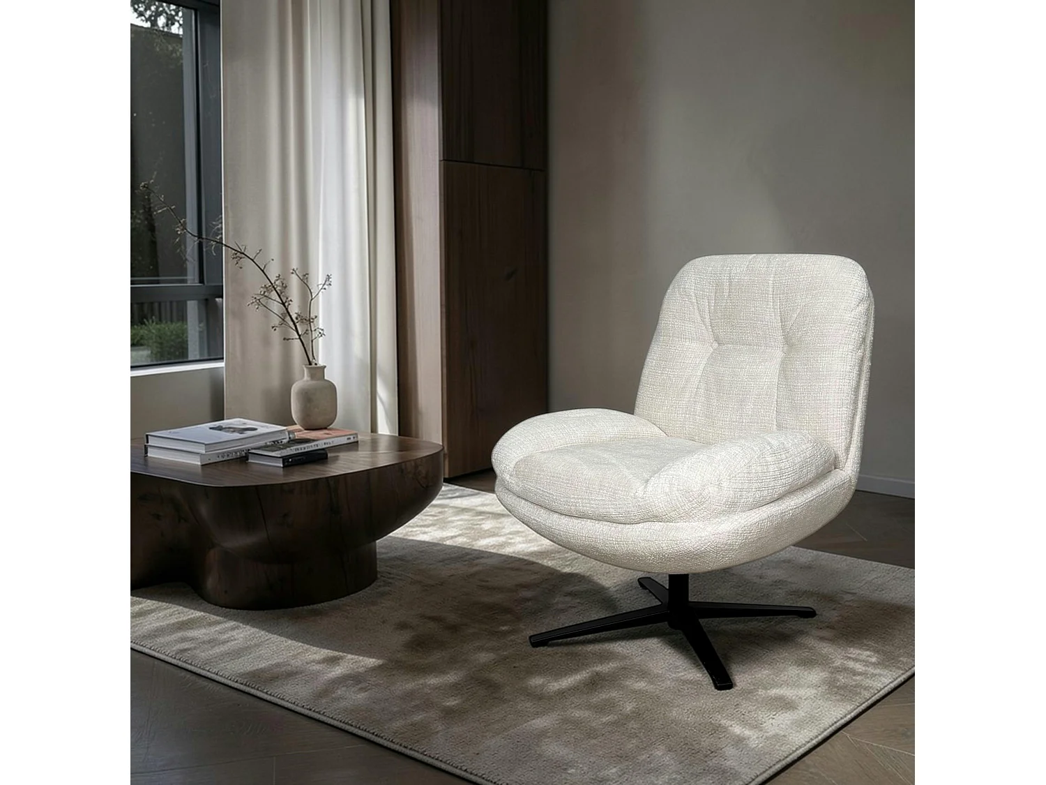 Fauteuil confort pivotant tissu doux écru IENA
