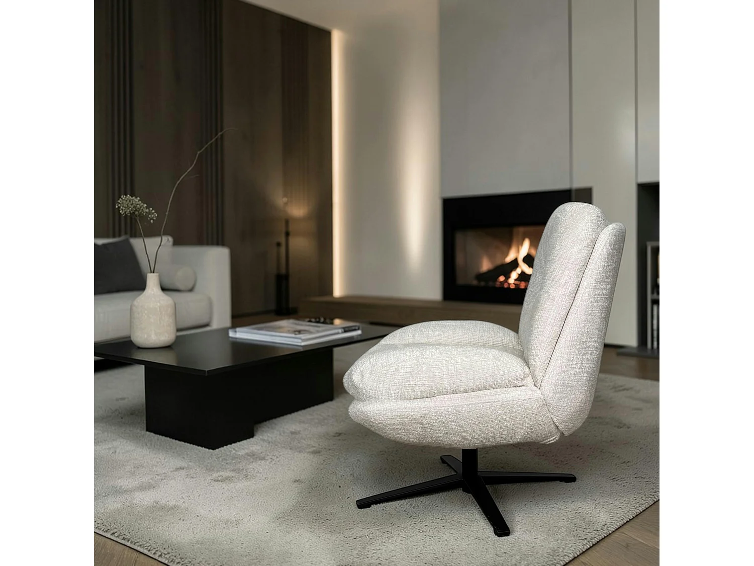 Fauteuil confort pivotant tissu doux écru IENA