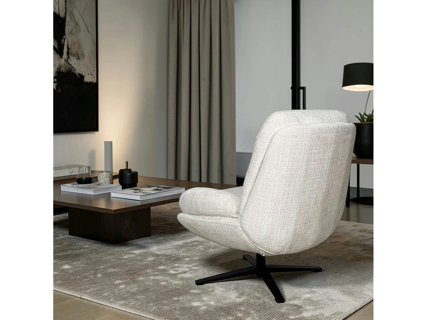 Fauteuil confort pivotant tissu doux écru IENA
