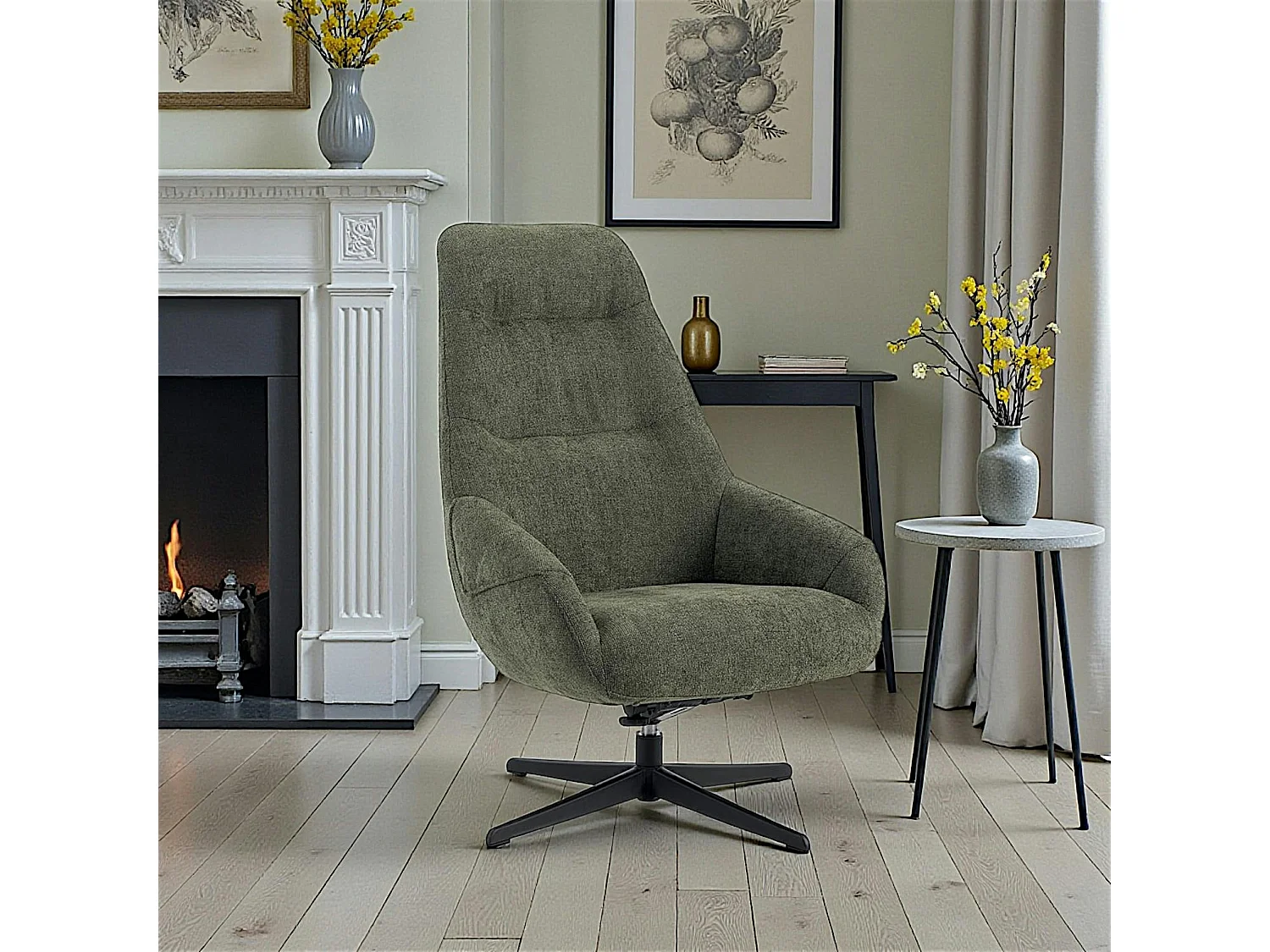 Fauteuil relax pivotant tissu vert kaki IENA