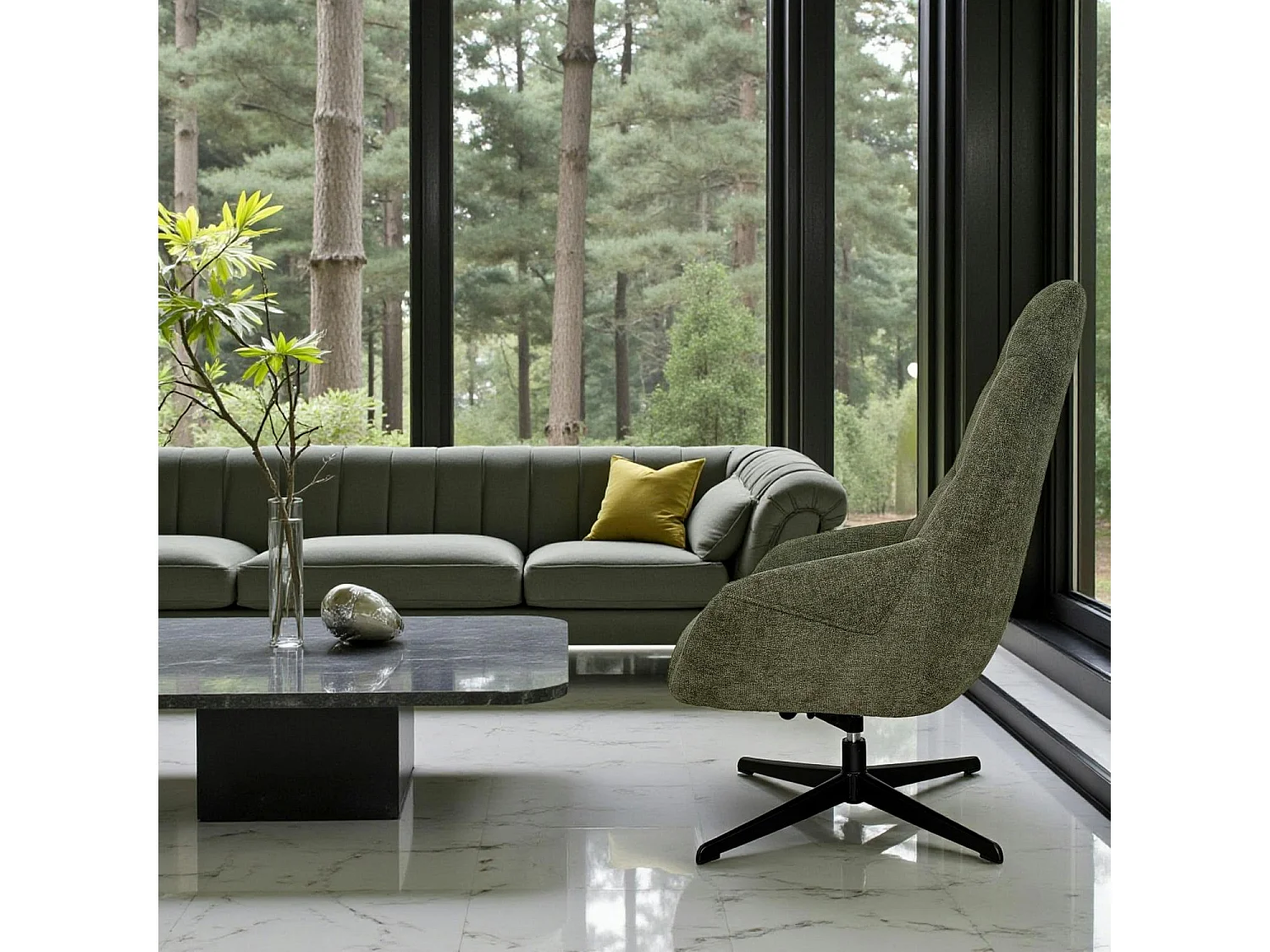 Fauteuil relax pivotant tissu vert kaki IENA