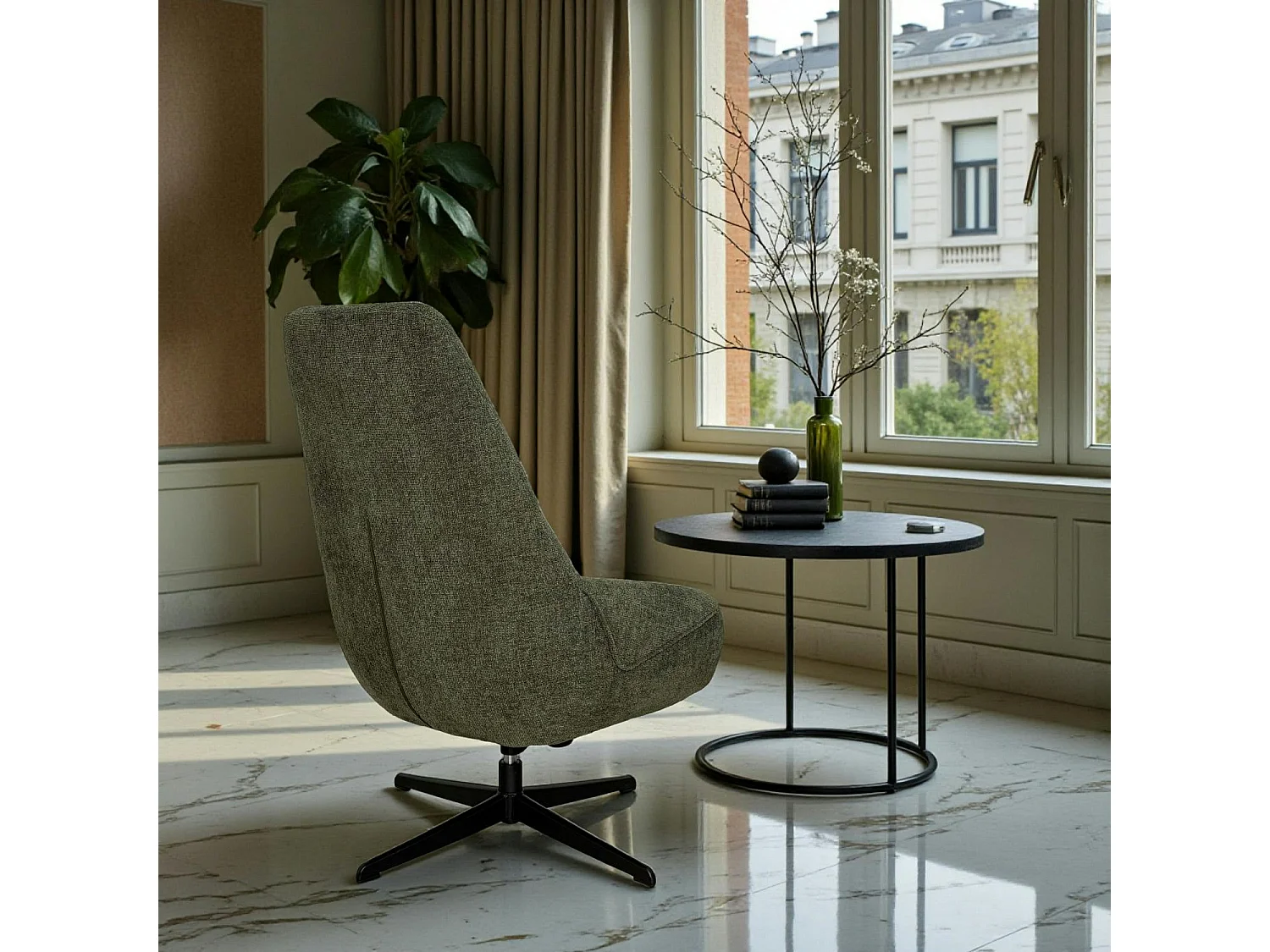 Fauteuil relax pivotant tissu vert kaki IENA