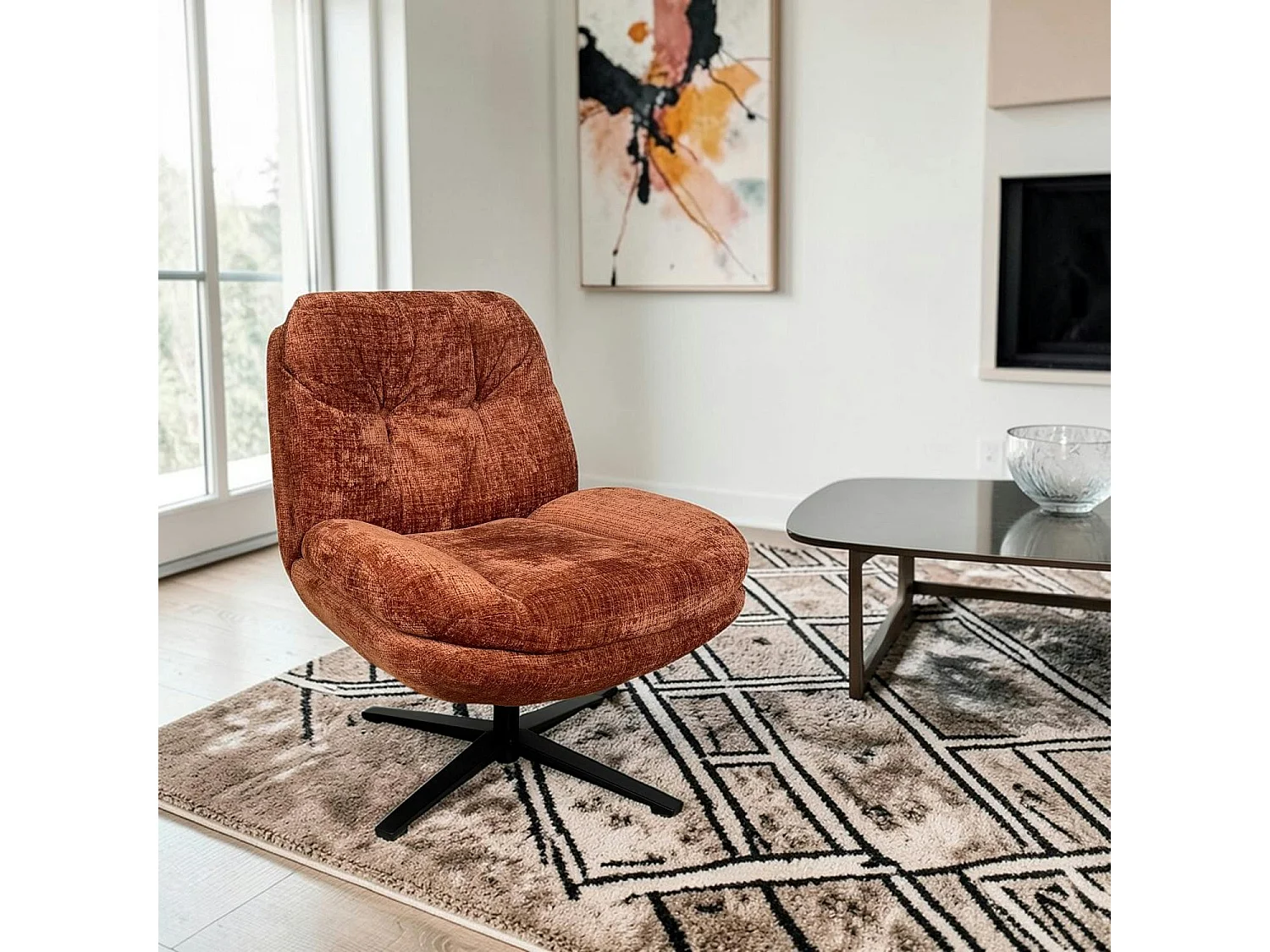 Fauteuil confort pivotant tissu doux terracotta IENA