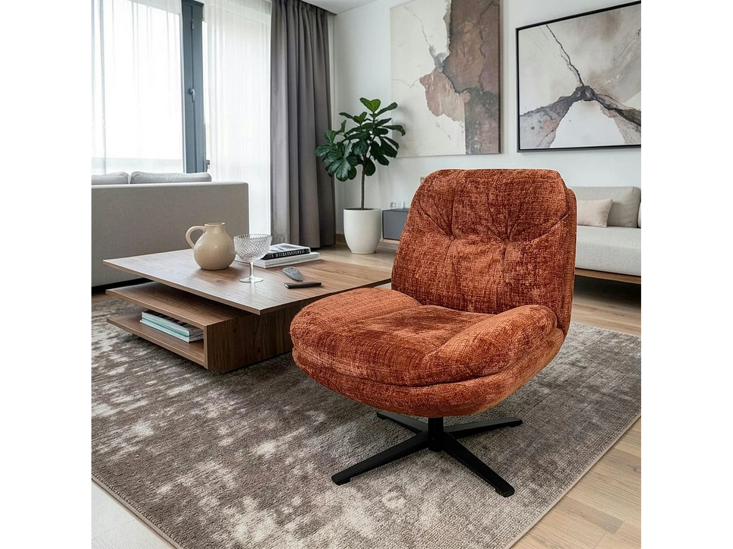 Fauteuil confort pivotant tissu doux terracotta IENA