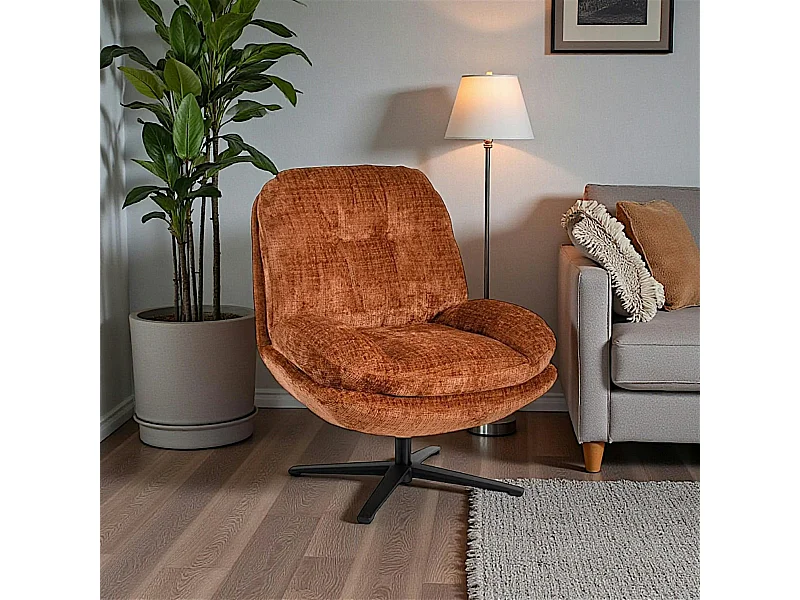 Fauteuil confort pivotant tissu doux terracotta IENA