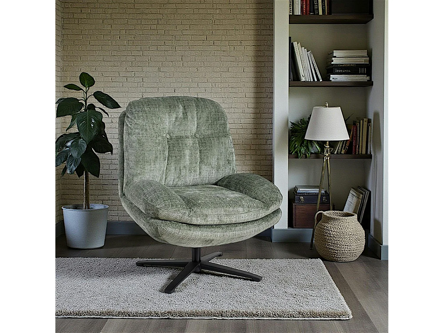 Fauteuil confort pivotant tissu doux vert IENA