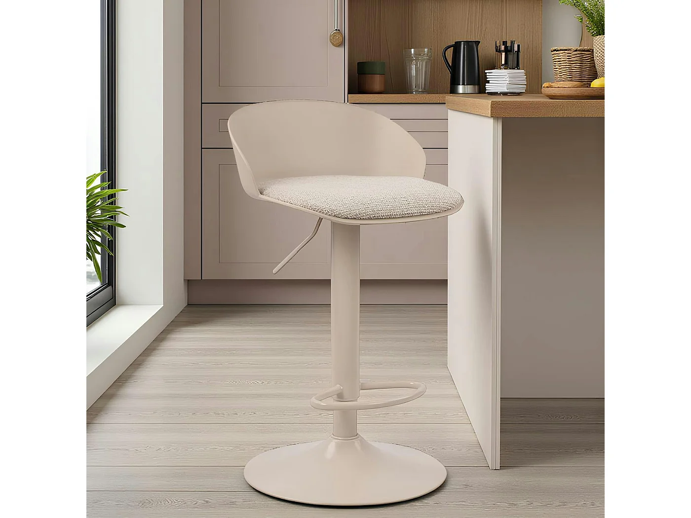 Tabouret de bar réglable métal et tissu beige (lot de 2) LEEDS