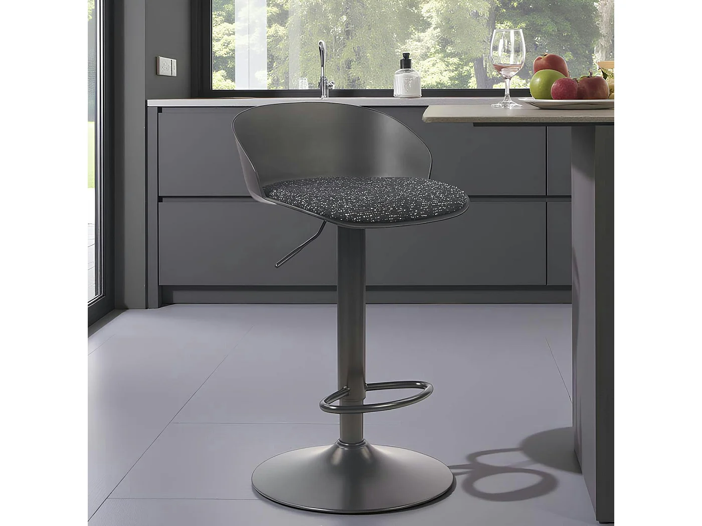 Tabouret de bar réglable métal et tissu noir (lot de 2) LEEDS