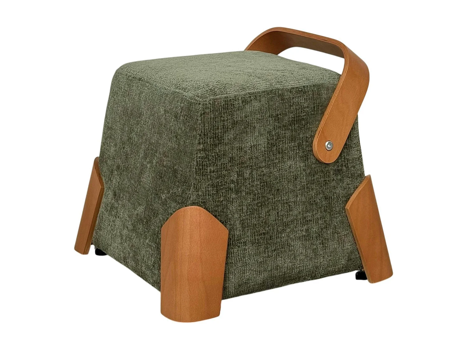 Pouf design kaki avec poignée en bois IENA