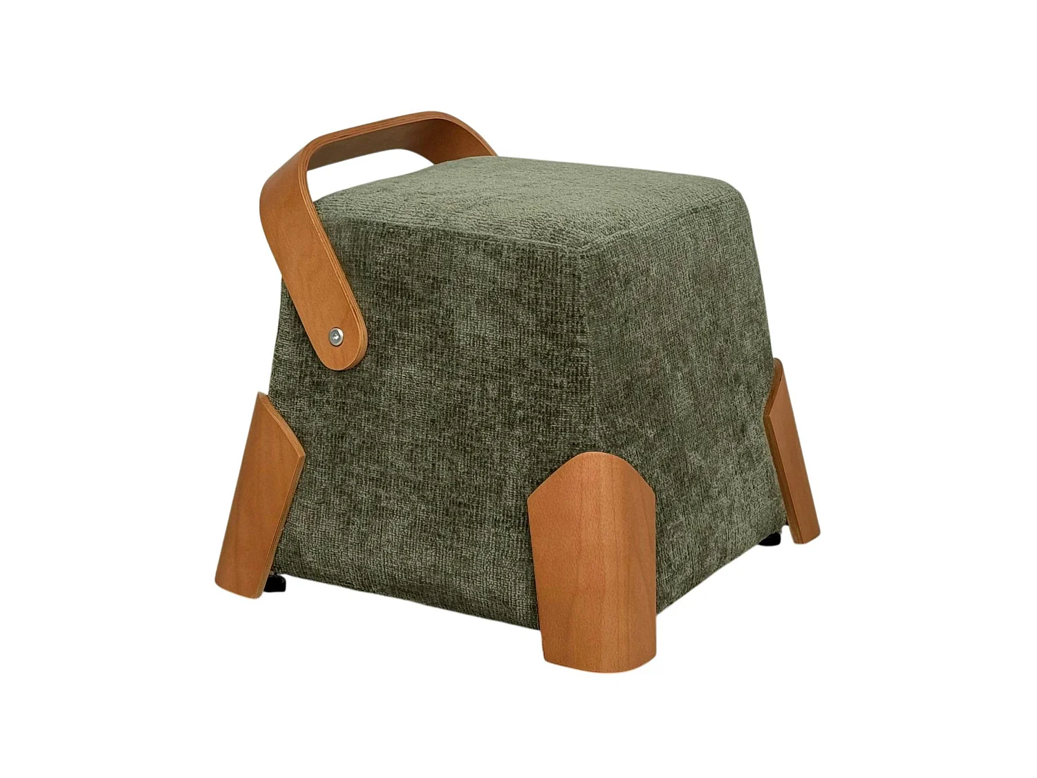 Pouf design kaki avec poignée en bois IENA