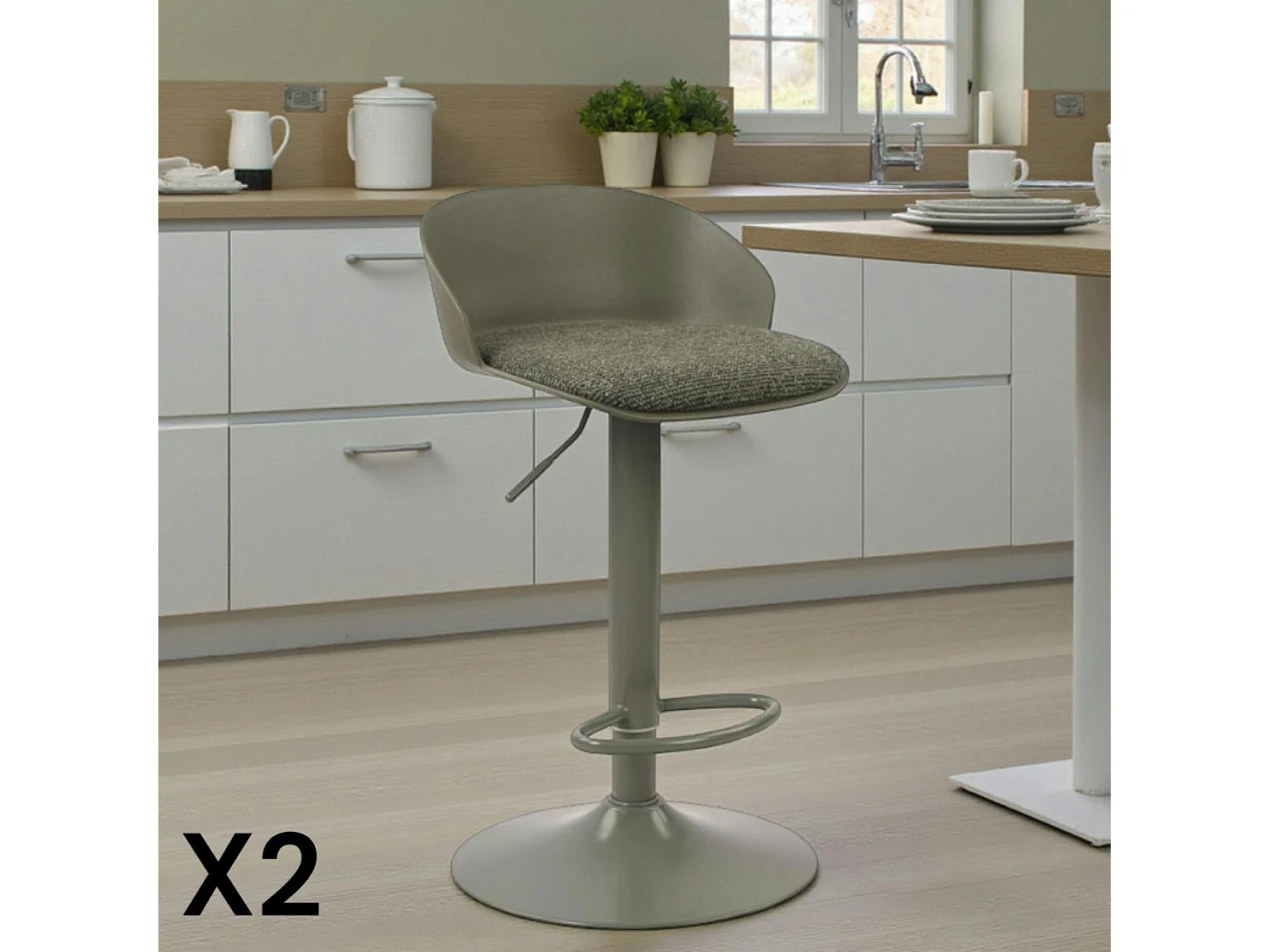 Tabouret de bar réglable métal et tissu vert (lot de 2) LEEDS