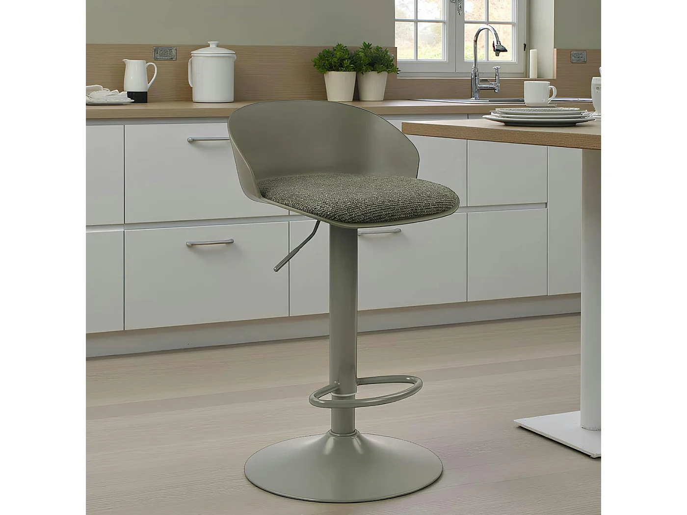 Tabouret de bar réglable métal et tissu vert (lot de 2) LEEDS