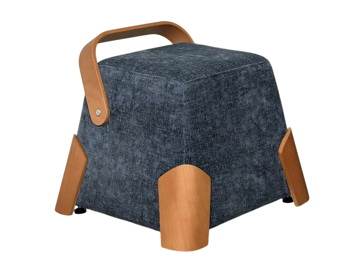 Pouf design bleu avec poignée en bois IENA