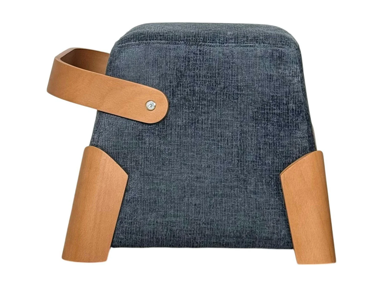 Pouf design bleu avec poignée en bois IENA