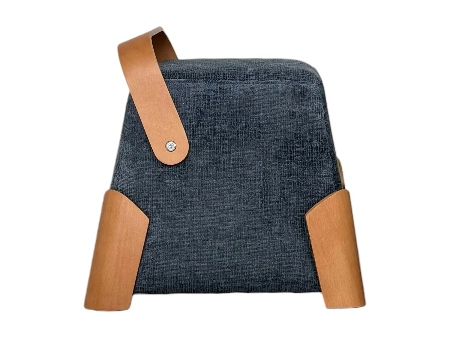 Pouf design bleu avec poignée en bois IENA