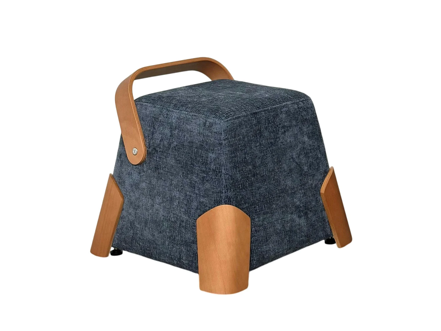 Pouf design bleu avec poignée en bois IENA