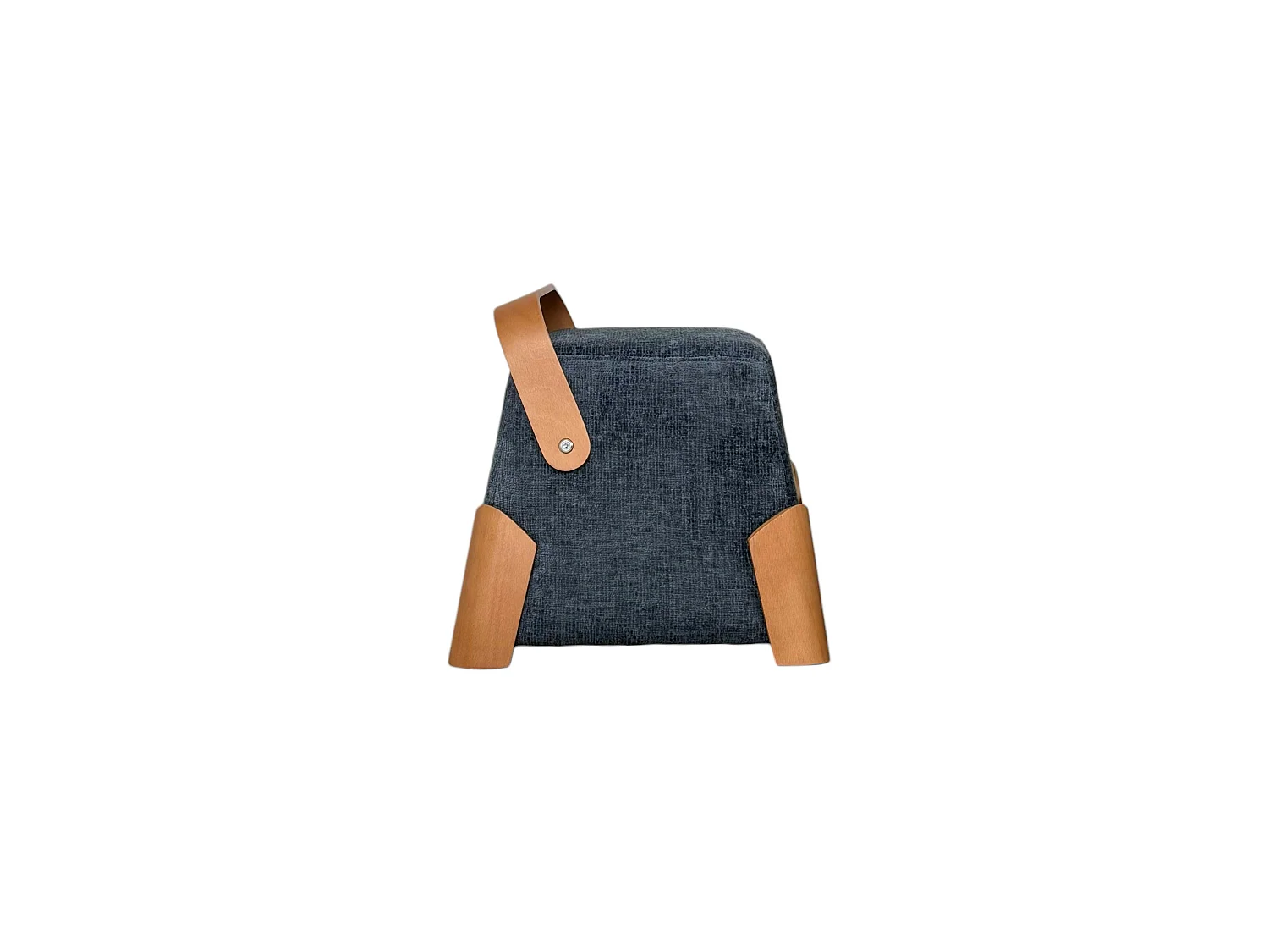 Pouf design bleu avec poignée en bois IENA