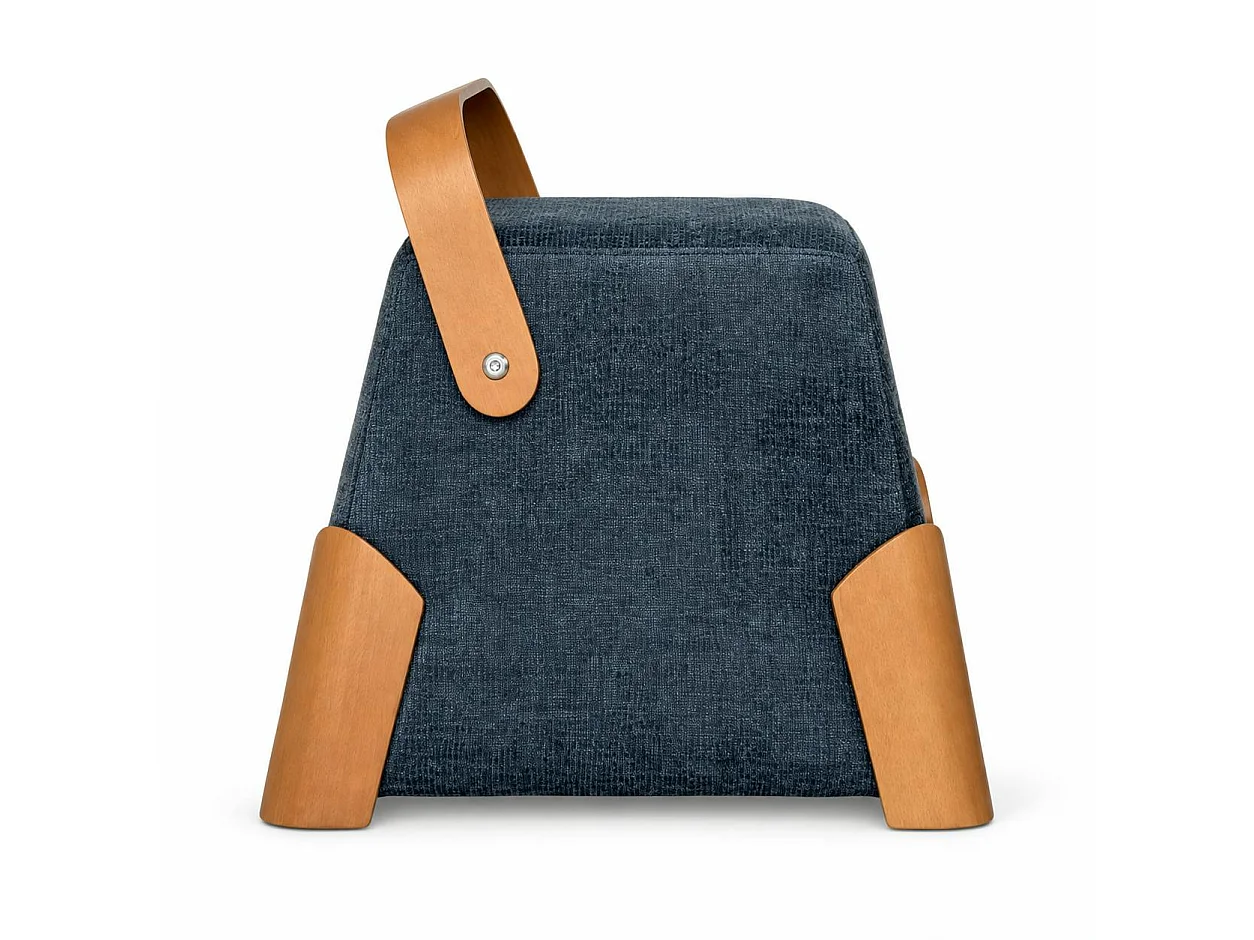 Pouf design bleu avec poignée en bois IENA