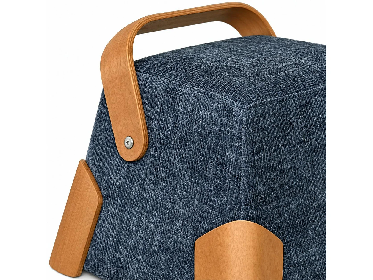 Pouf design bleu avec poignée en bois IENA